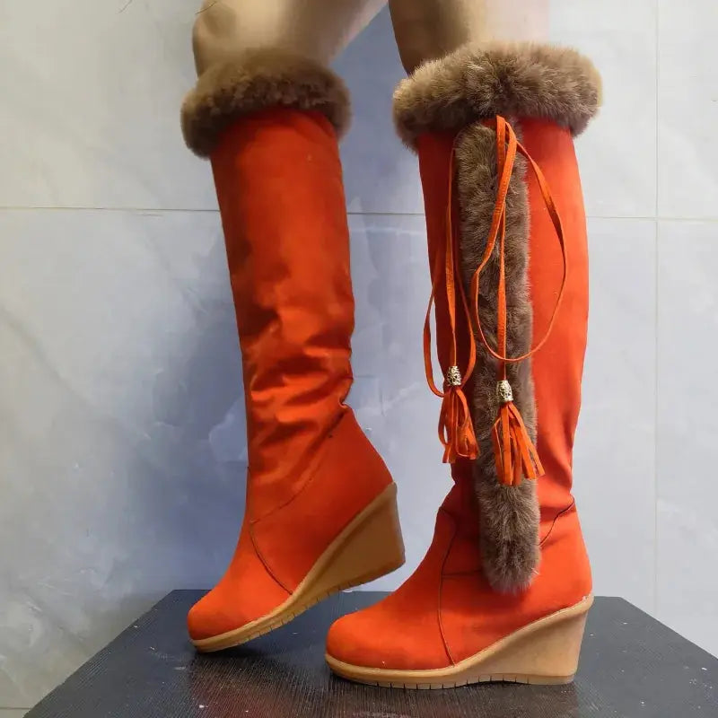 Bottes Hautes Genou Pour Femmes Chaudes Style Combat Avec Doublure Chaude Pour Hiver Confortables