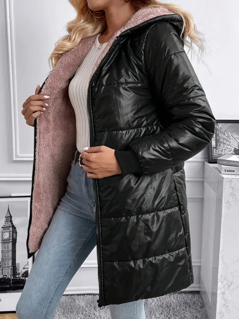 Yulora Damen Wintermantel mit Fleecefutter und langen Ärmeln
