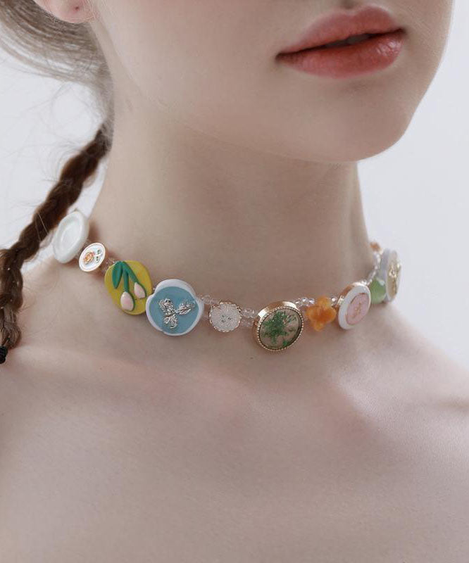 Collier princesse à boutons en alliage de perles arc-en-ciel style bohème - Amawinc