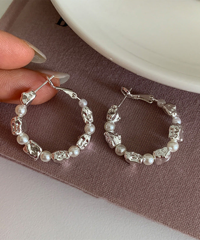 Boucles d'oreilles créoles Boho Silk en alliage d'argent sterling et de perles - Amawinc