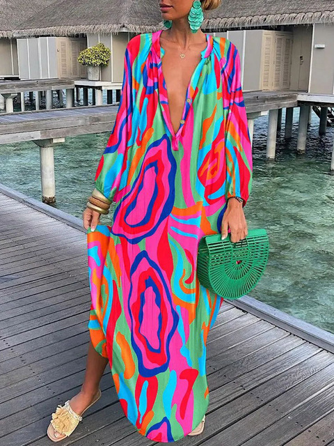 Robe Maxi Bohème Boho Breeze Amawinc Imprimé Coloré Idéale Vacances Plage Confort Toute La Journée
