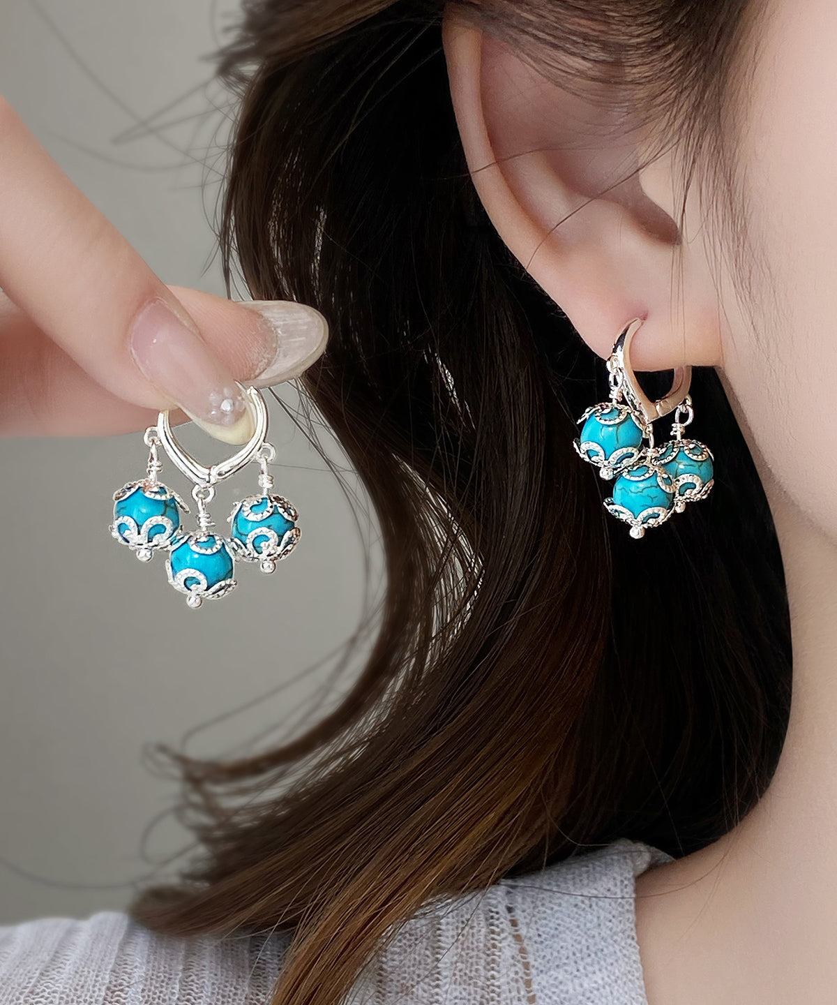 Boucles d'oreilles pendantes à pampilles turquoise surdorées en cuivre bleu Boutique - Amawinc