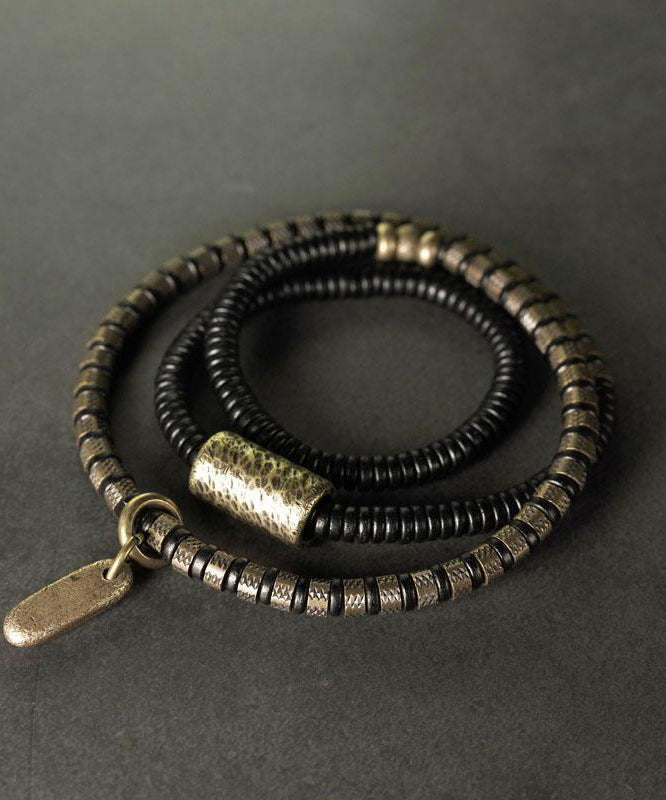 Bracelet Boutique Colorblock en perles de cuivre doré antique et breloques en bois de santal - Amawinc