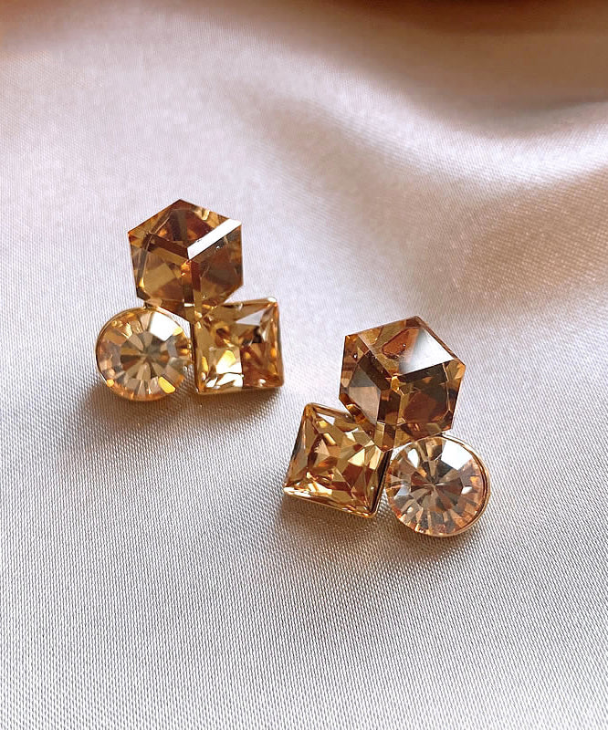 Boucles d'oreilles à tige en alliage de cuivre doré et cristal - Amawinc