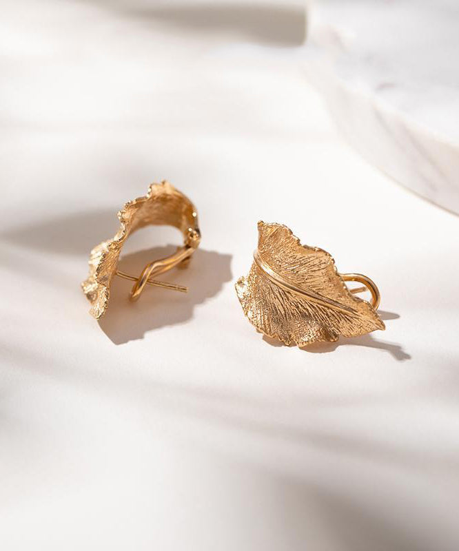 Boucles d'oreilles créoles en cuivre doré avec feuille - Amawinc
