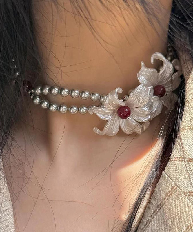Collier de perles graduées en alliage de cuivre gris à double couche et perles iris - Amawinc