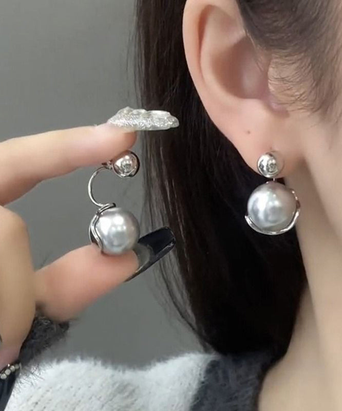 Boucles d'oreilles créoles en argent sterling et perles grises - Amawinc