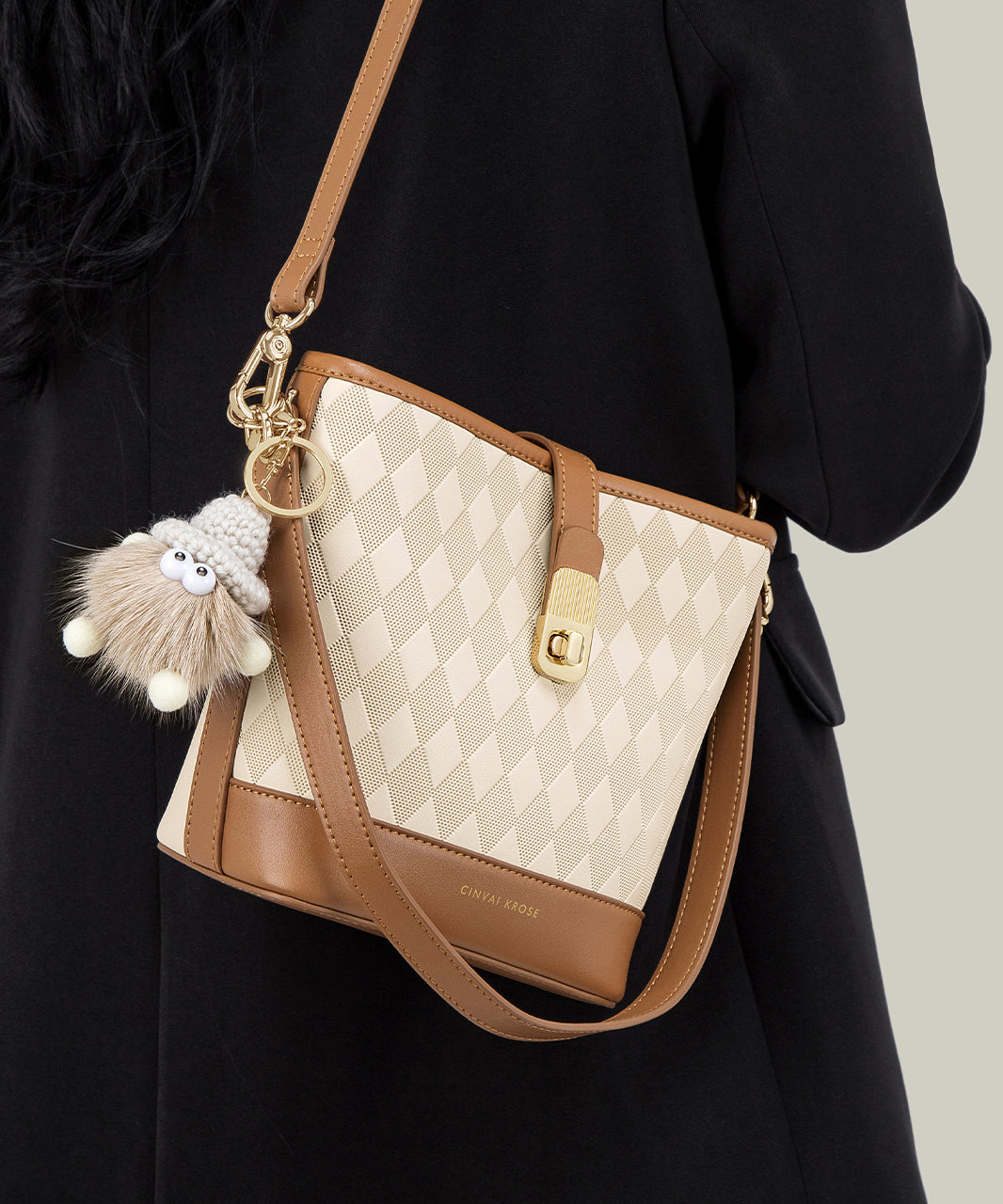 Sac seau grande capacité en cuir de veau kaki Boutique - Amawinc