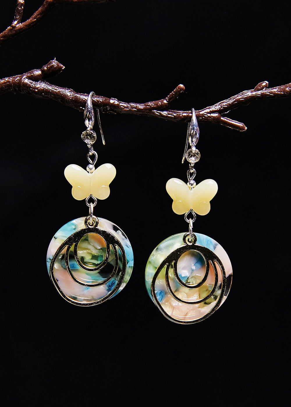 Boutique Boucles d'oreilles pendantes en jade papillon jaune clair - Amawinc