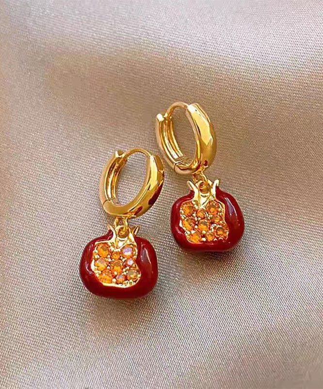 Boucles d'oreilles pendantes grenade en zircon surdoré en cuivre rouge - Amawinc
