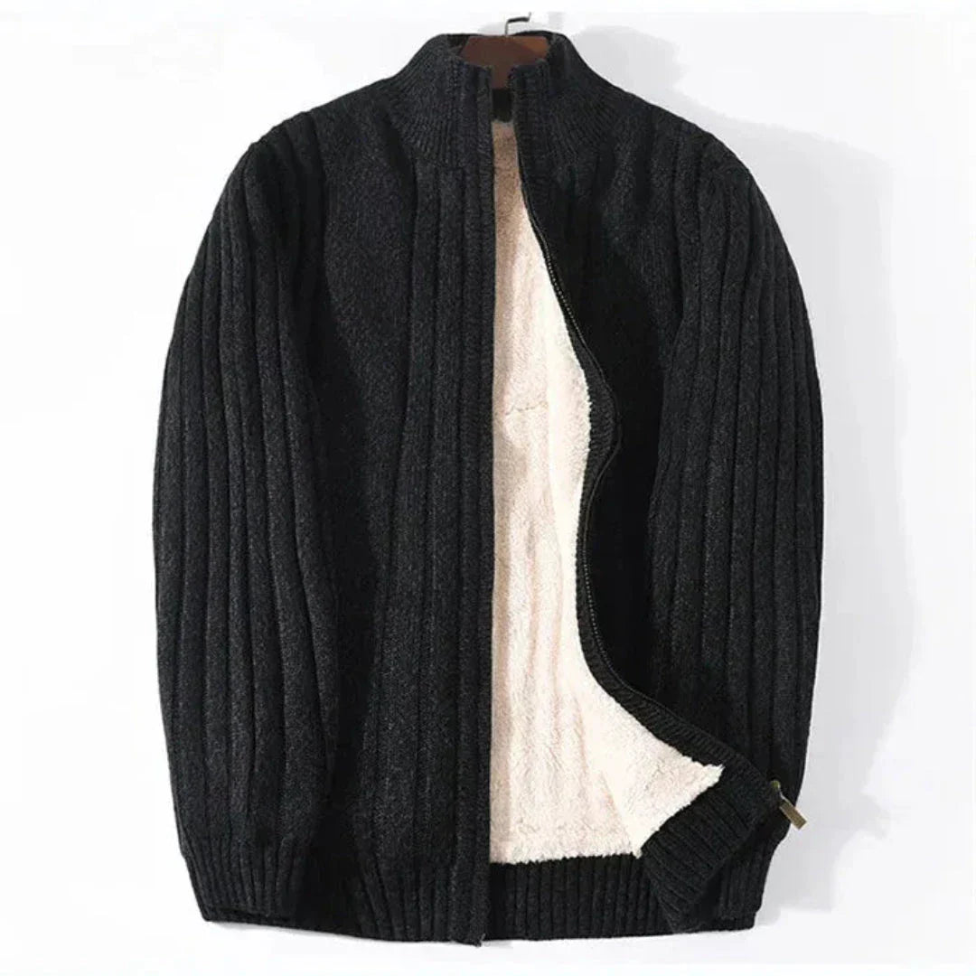 Brad Cardigan Tricot Zip Intégral Doublé Polaire Extérieur Côtelé Confort Pour Homme Et Femme