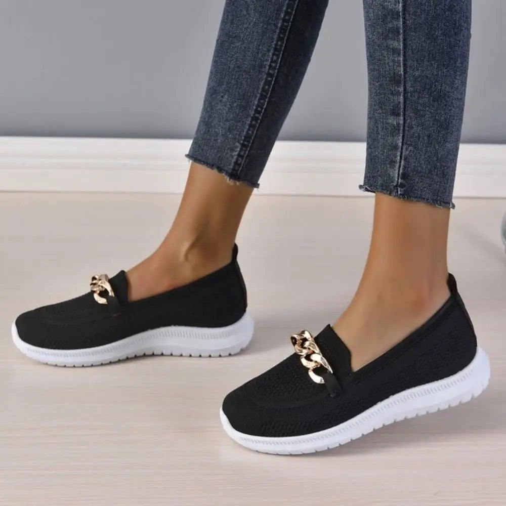 Mocassins Slip On Respirants Pour Femmes Confort Quotidien Style Polyvalent Avec Chaîne Élégante