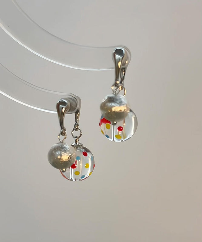 Boucles d'oreilles créoles en soie et argent sterling à pois givrés - Amawinc