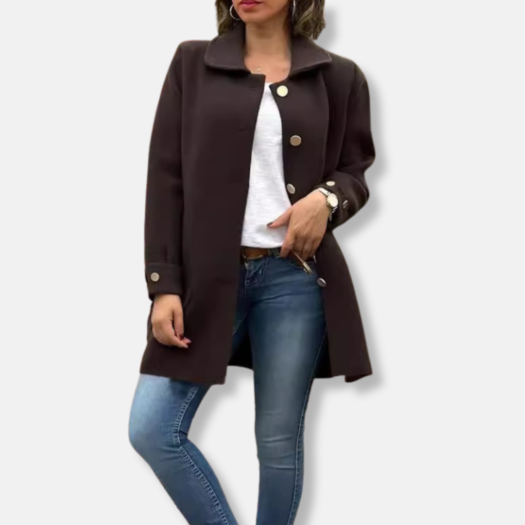 Manteau Femme En Mélange Tricot Coupe Décontractée Longueur Mi-Cuisse Simple Boutonnage