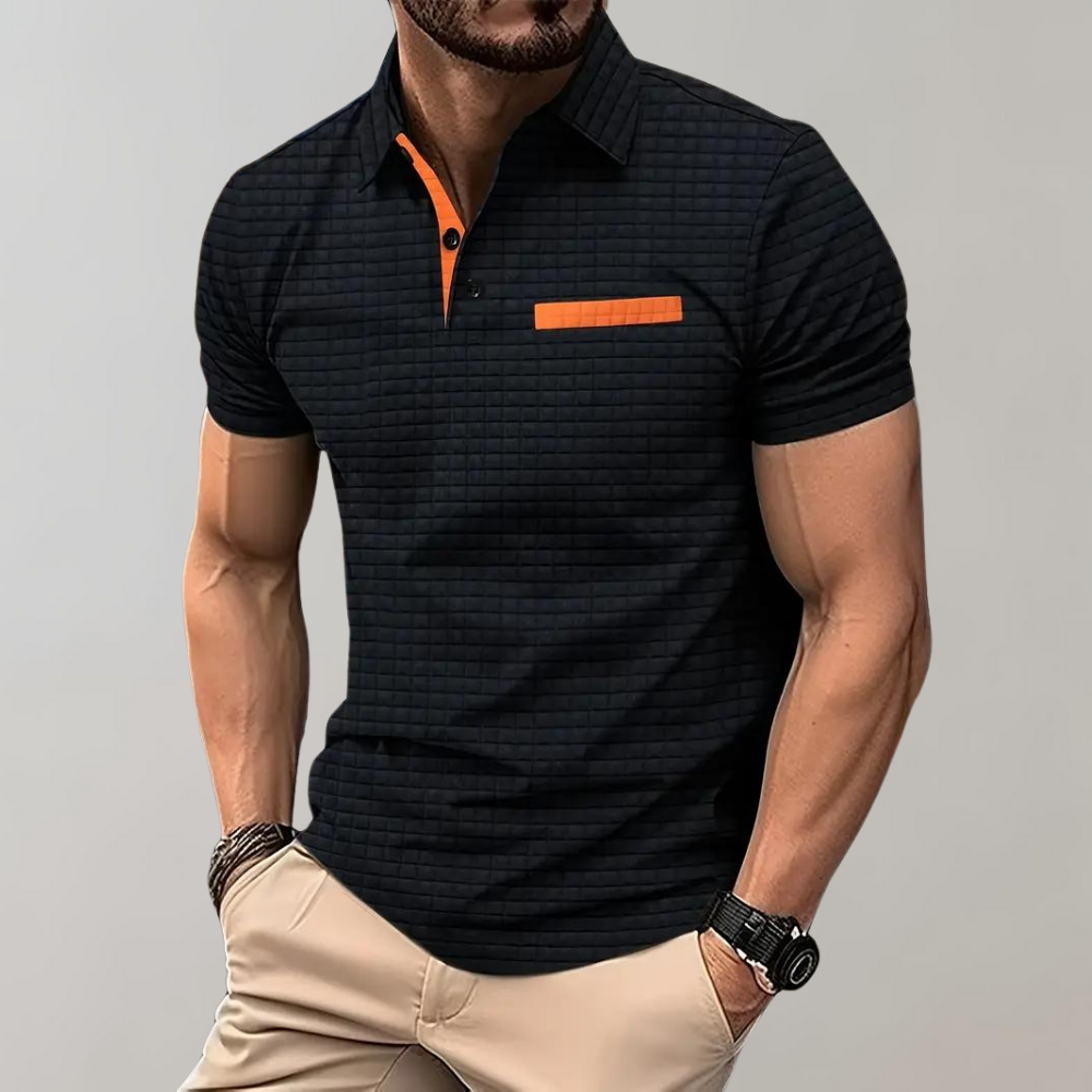 Polo Homme Texturé Coupe Slim Manches Courtes Confort Extensible Mélange Coton Printemps Été Amawinc