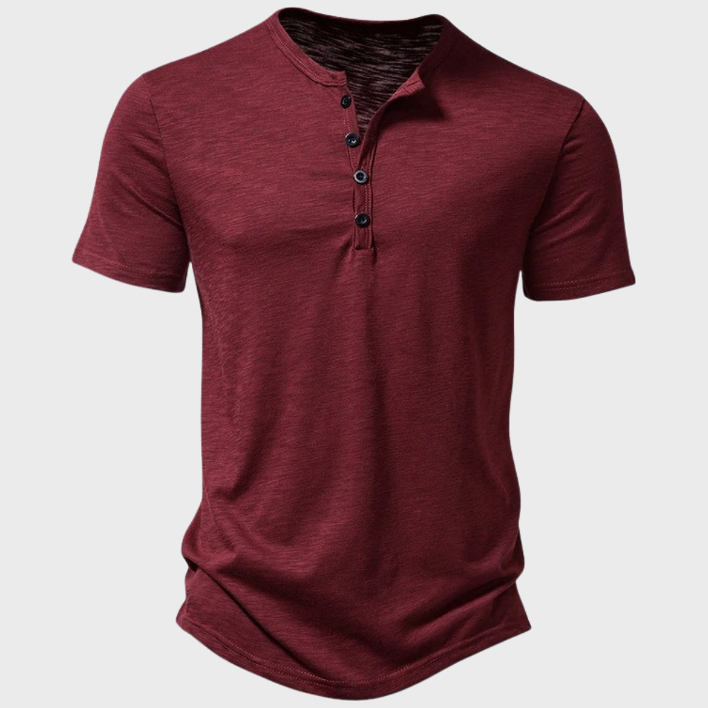 Henley Homme En Coton Mélangé Avec Bouton Manche Courte T Shirt Décontracté Coupe Regular