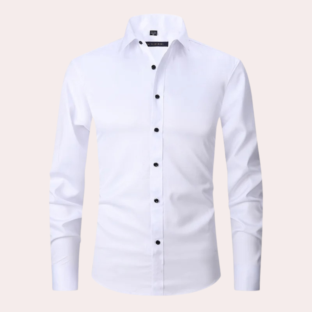 Chemise Pour Homme Slim Fit En Coton Élastique À Manches Longues Fermeture Par Boutons Marron