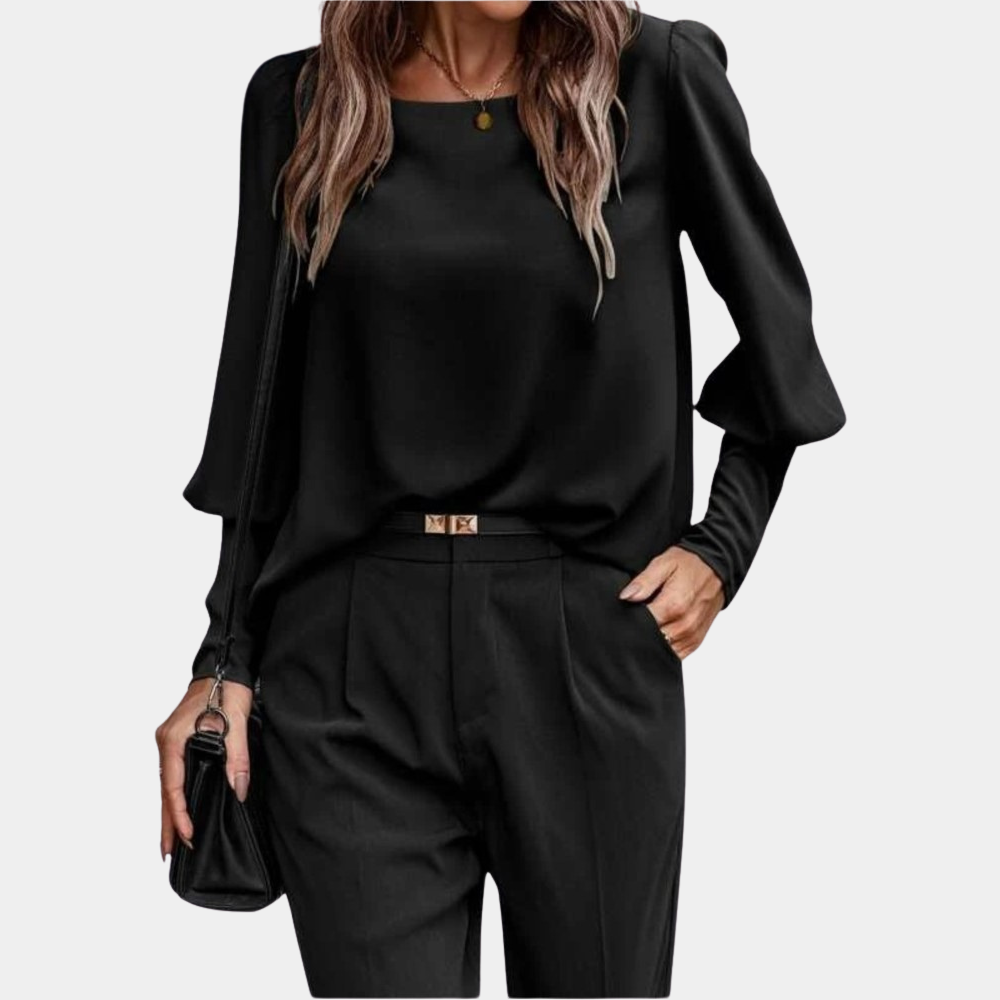 Blouse Femme Manches Longues Col Rond Élégante et Confortable Style Nordique Polyvalente pour Bureau et Festivités