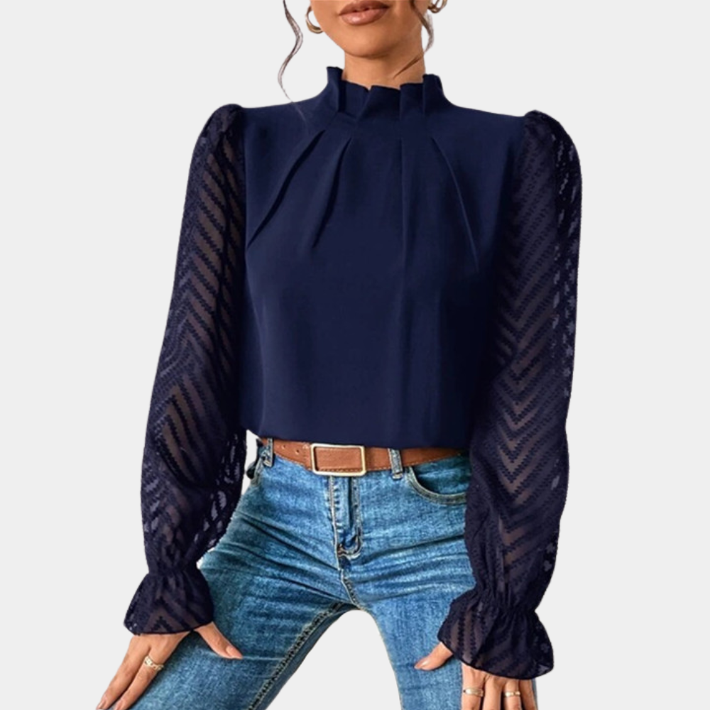 Blouse Hazel À Manches Transparentes Élégante Et Polyvalente Pour Le Bureau Et Sorties Décontractées