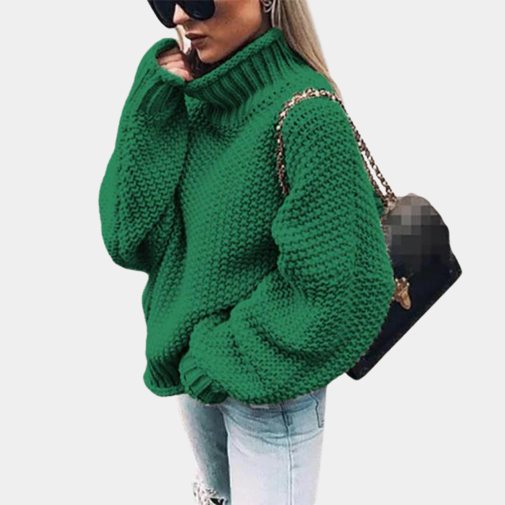 Pull Femme En Maille Tricot Épais Col Haut Coupe Oversize Doux Et Chaud Confortable Amawinc