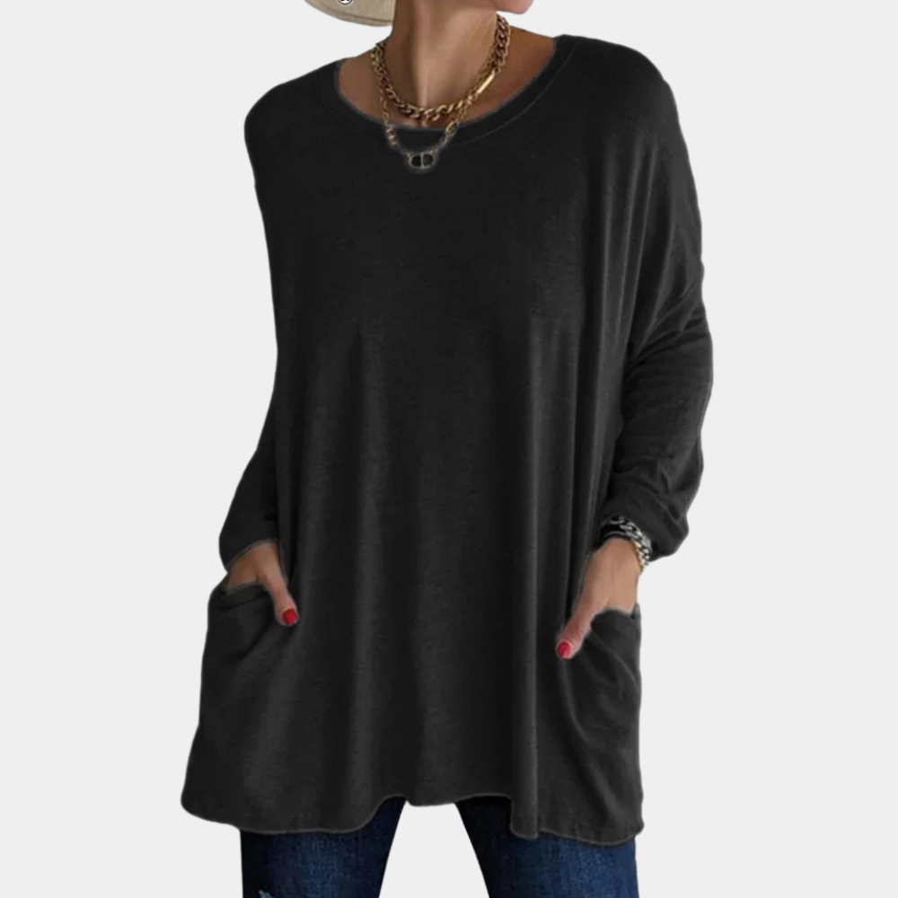 Pull Tunique Oversize Pour Femme En Maille Douce Avec Poches Manches Longues Col Rond