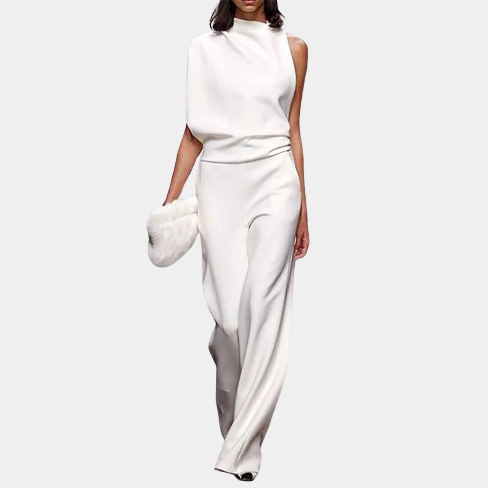 Combinaison Sans Manches Avec Col Haut Drapé Asymétrique Élégante Et Sophistiquée Pour Femme