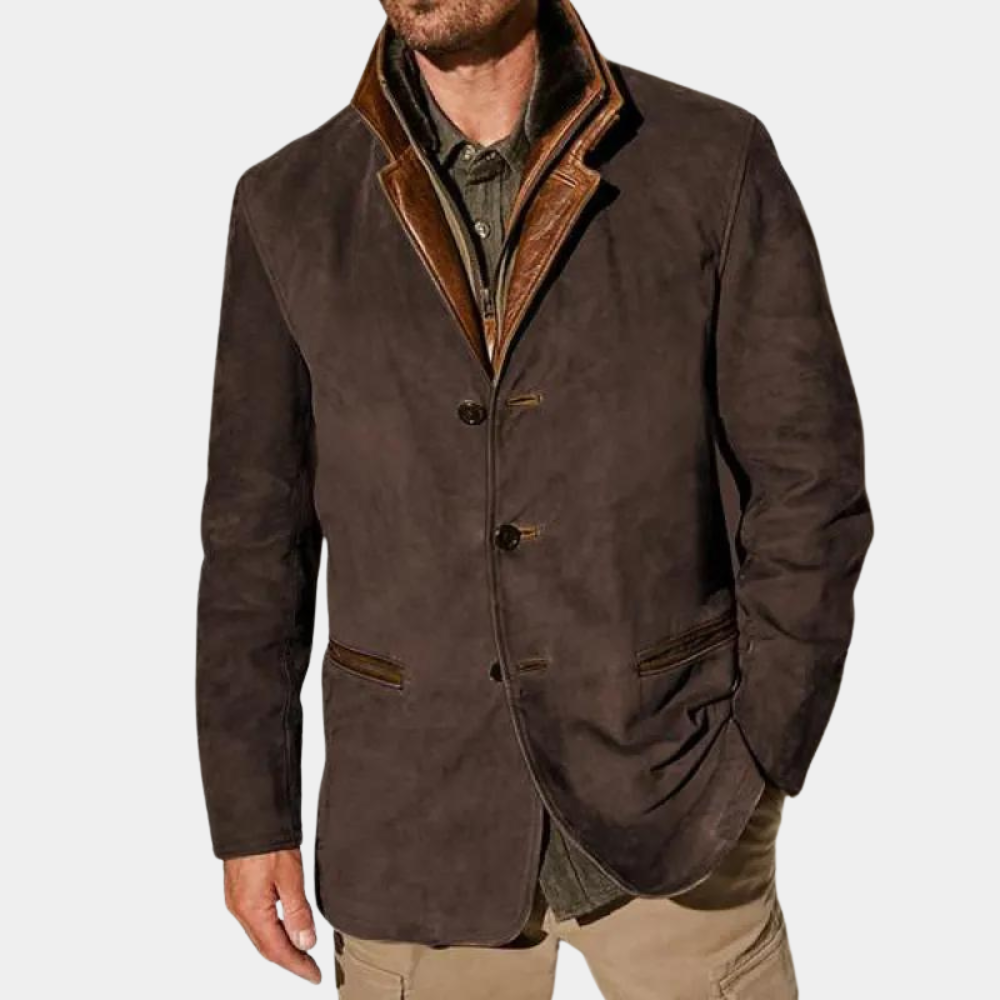 Veste En Cuir Avec Aspect Suédé Et Détails Riches Look Classique Inspiration Nordique Brun Pour Homme