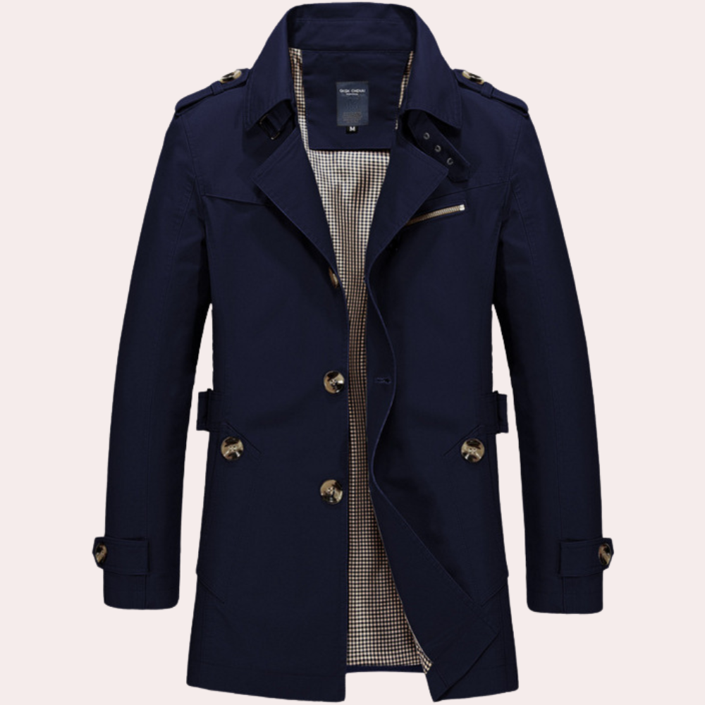 Manteau Trench Homme À Double Boutonnage Coupe Slim Imperméable Style Intemporel Silhouette Moderne