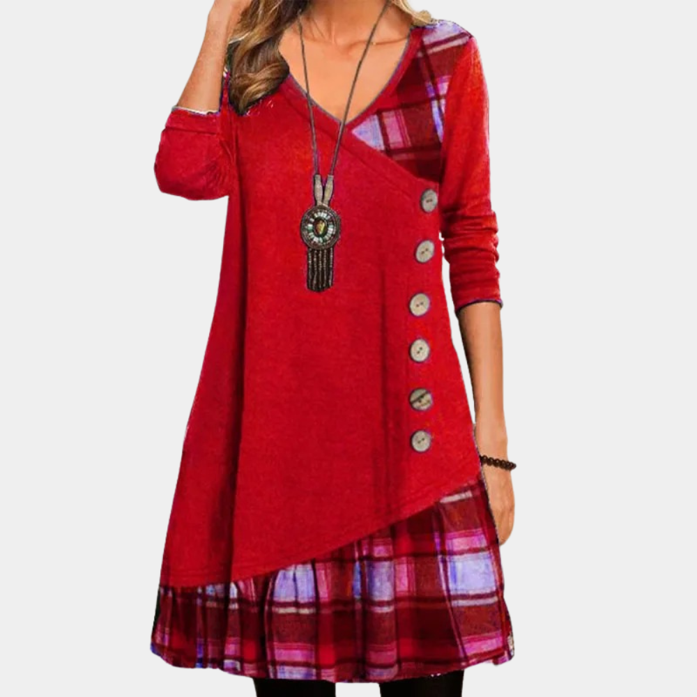 Robe Tunique Femme À Design Asymétrique Avec Encolure V Et Manches Longues Coupe Décontractée Amawinc