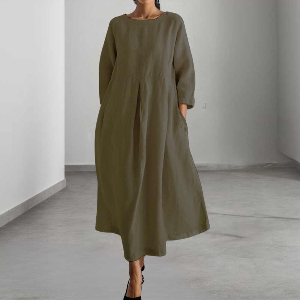 Robe Femme Manches Longues Décontractée Respirante Avec Poches Pratiques Nordic Flair Amawinc