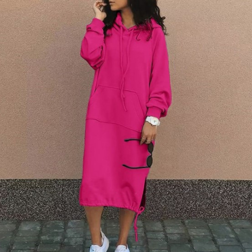 Robe À Capuche Femme Amawinc En Coton Doux Coupe Décontractée Longueur Genoux Avec Poche
