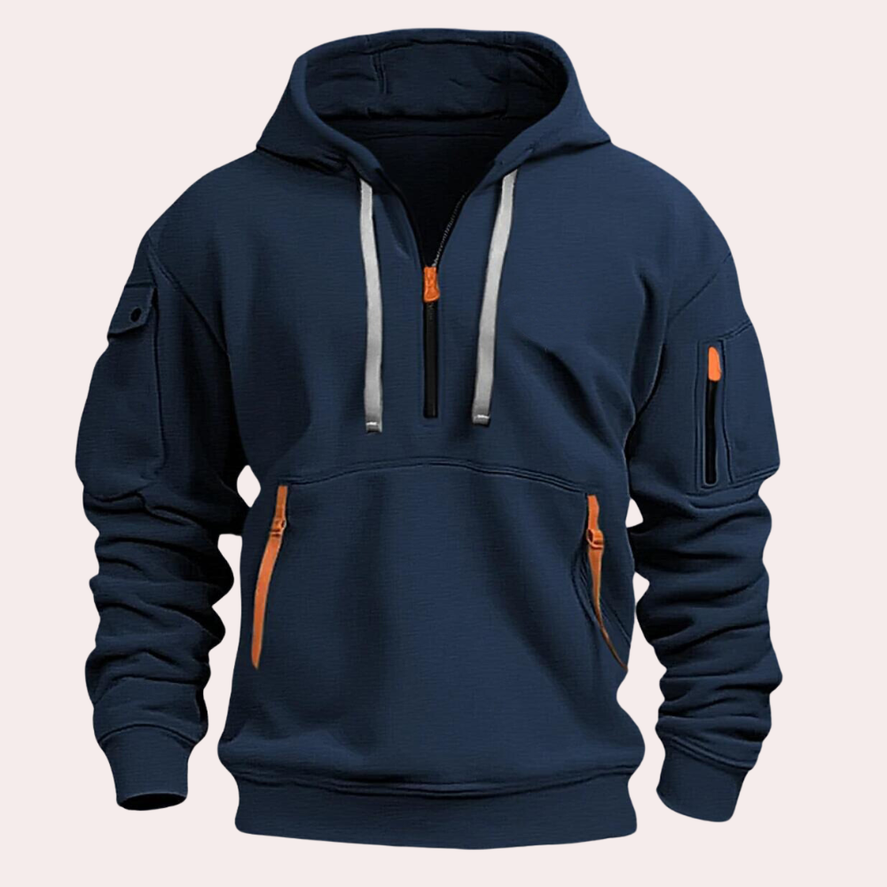 Sweat À Capuche Homme Demi Zip Capuche Ajustable Poches Zippées Décontracté Confortable Et Pratique Pour Automne
