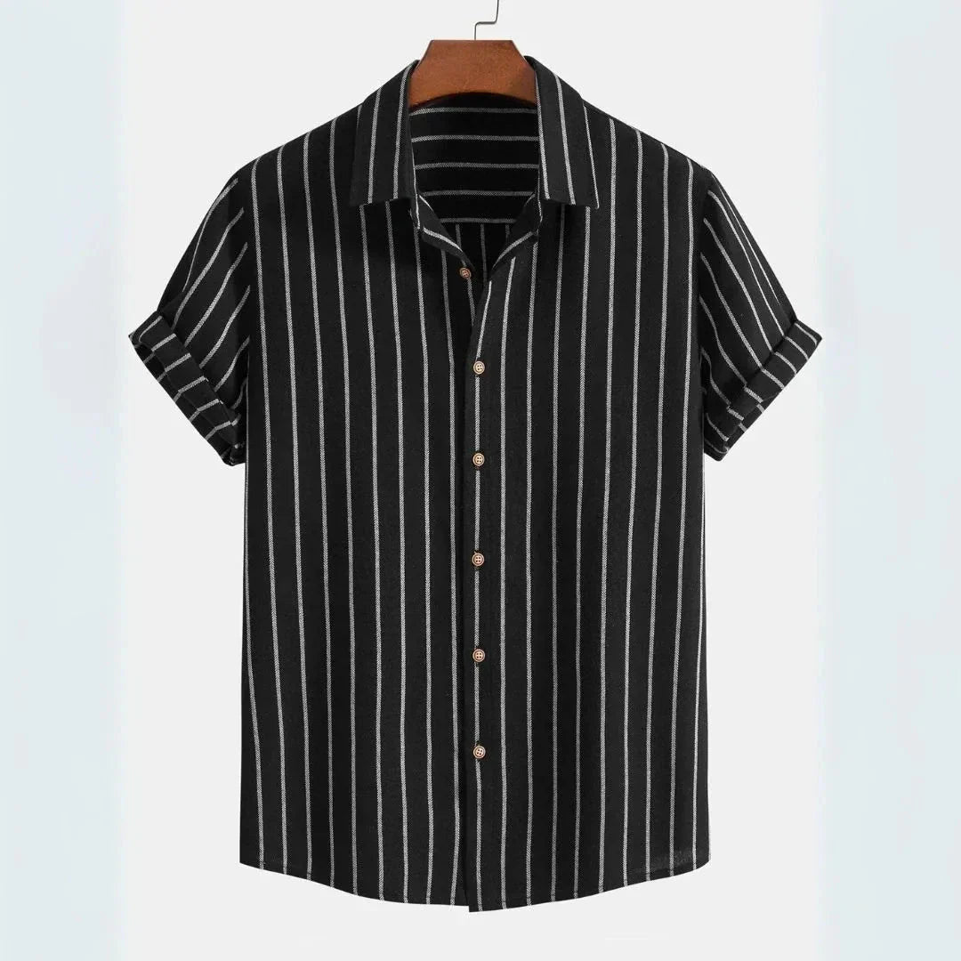 Waylynn Callum Chemise à Rayures Verticales en Lin Mélangé Manches Courtes Boutonnée Respirante Style Décontracté et Formelle