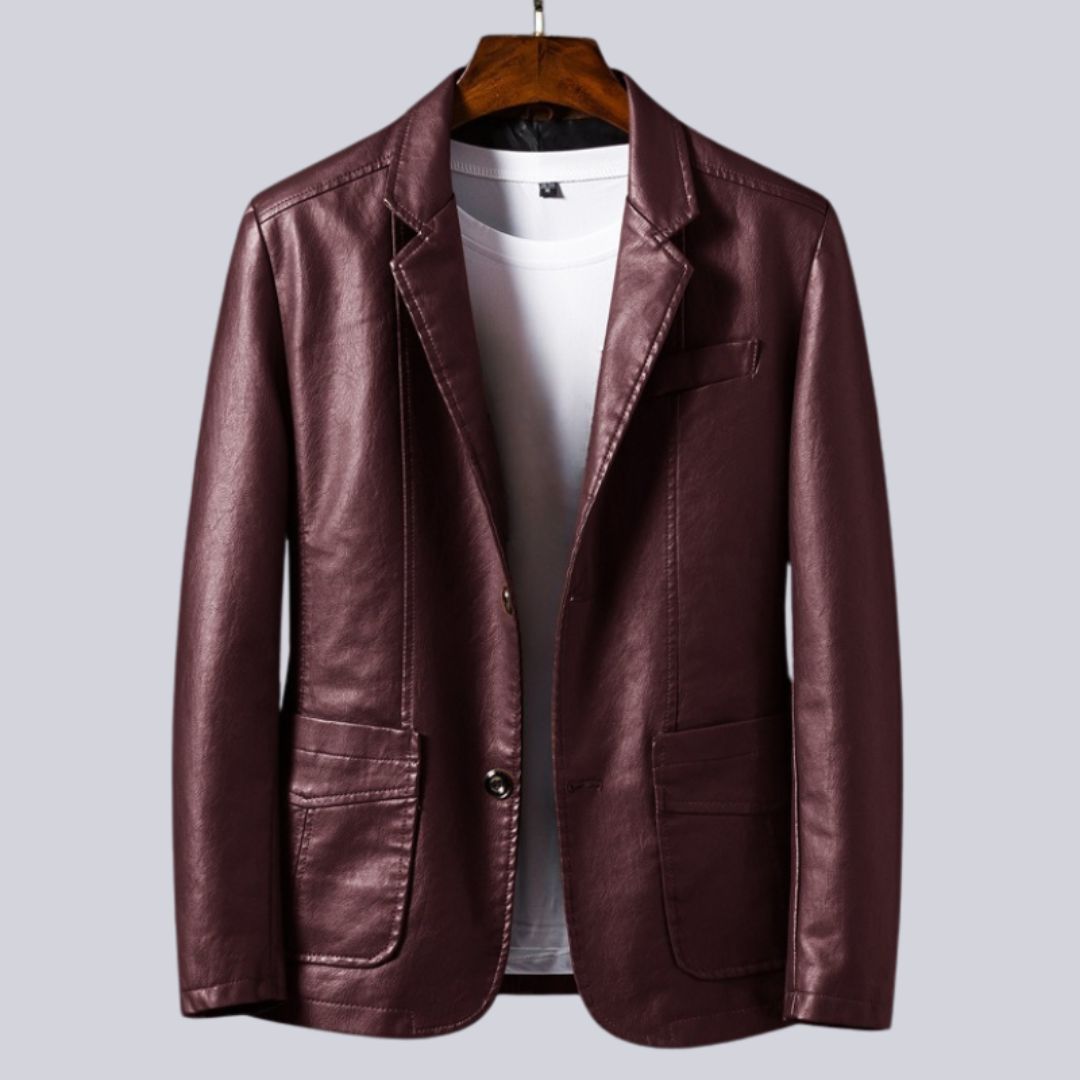 Veste Homme Callum Luxe En Cuir Synthétique Finition Cuir Look Ajustée Col À Revers Classique