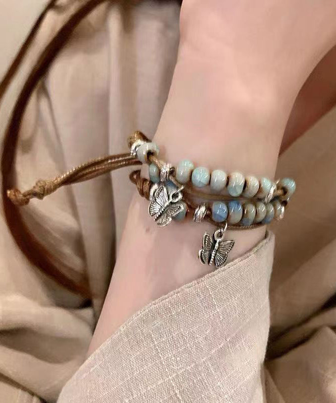 Ensemble de deux bracelets à breloques papillon en céramique tissés en alliage décontracté - Amawinc