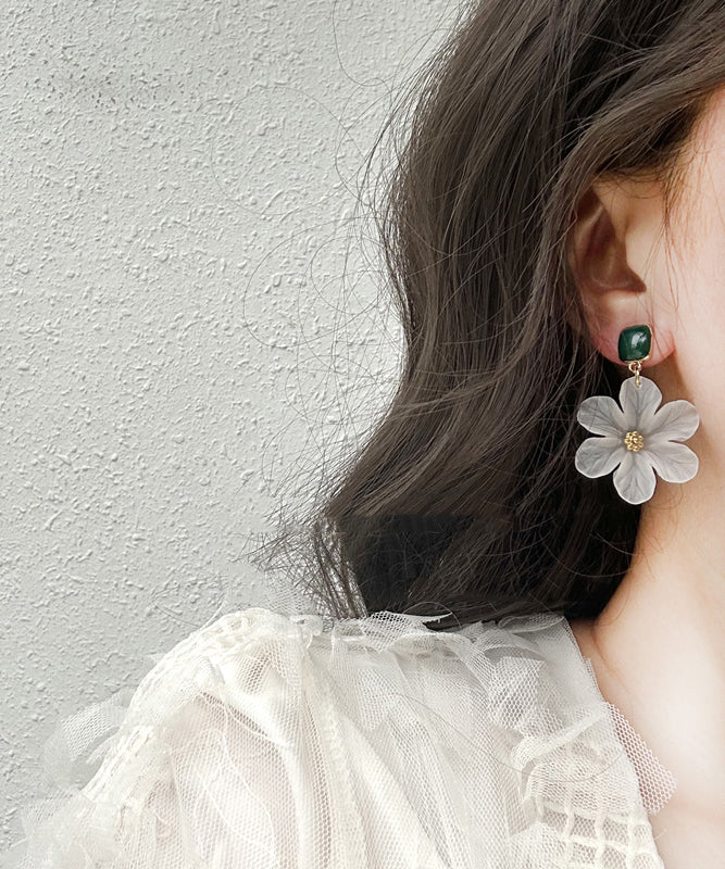 Boucles d'oreilles pendantes décontractées en alliage de cuivre blanc avec motif floral - Amawinc