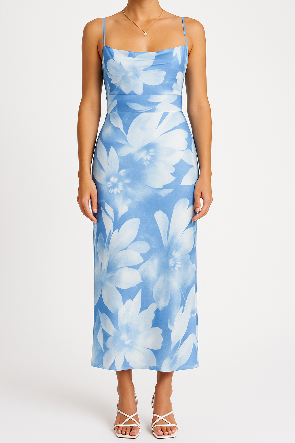 Robe Maxi Femme Coupe Moulante Bretelles Spaghetti Imprimé Floral Sans Manches Sophistiquée