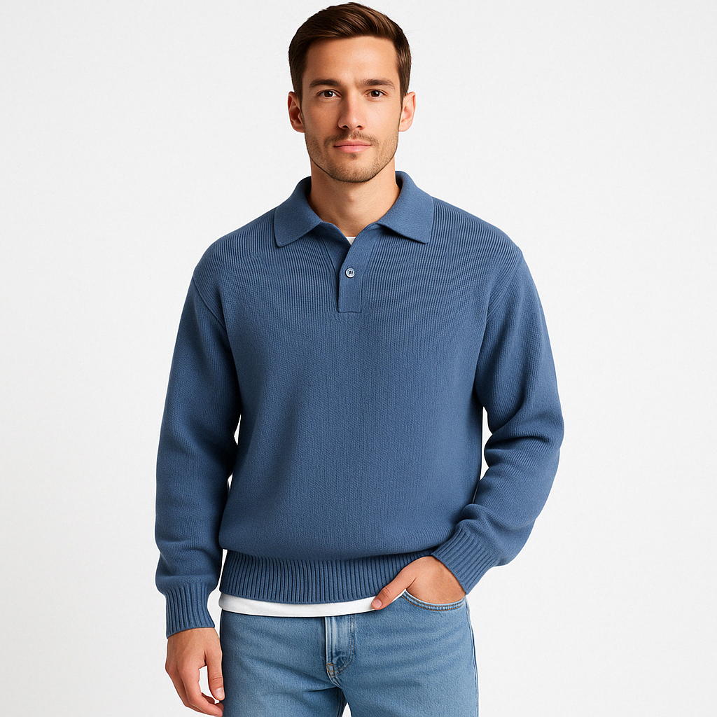 Pull Polo En Laine Pour Homme Coupe Décontractée Avec Boutons Et Bords Côtes Amawinc