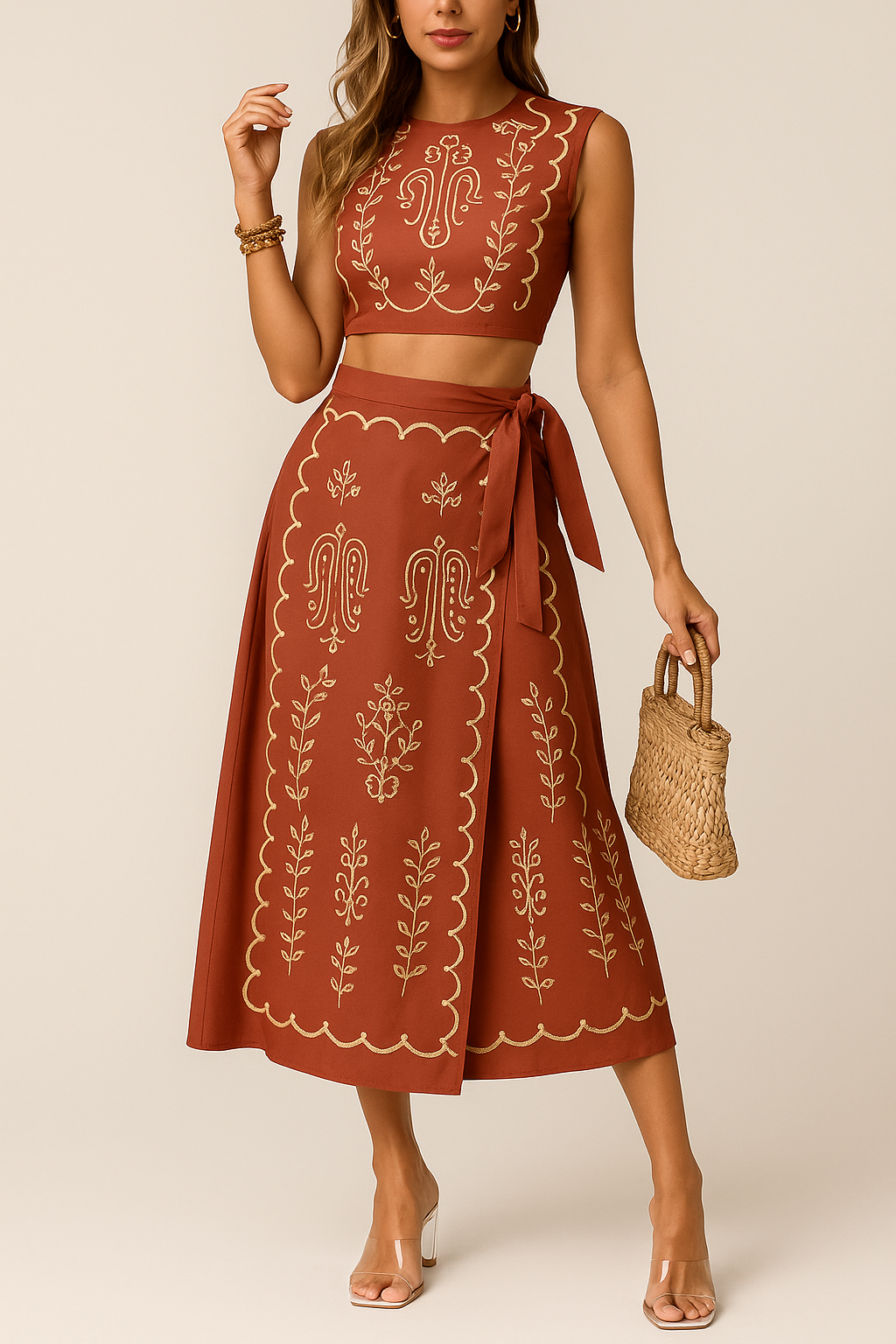 Jupe Midi Portefeuille Femme Avec Silhouette A Line Ceinture À Nouer Nordisk-Flair