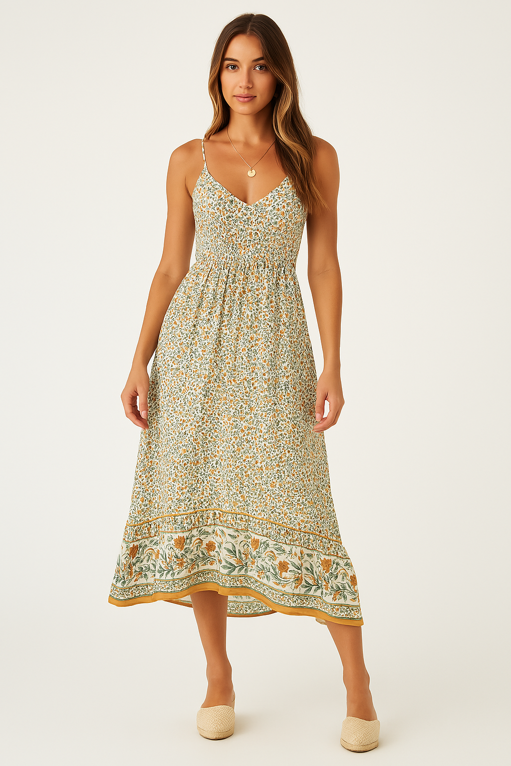Robe Maxi pour Femme Boho Décolleté en V Légère Respirante Imprimé Floral Estival