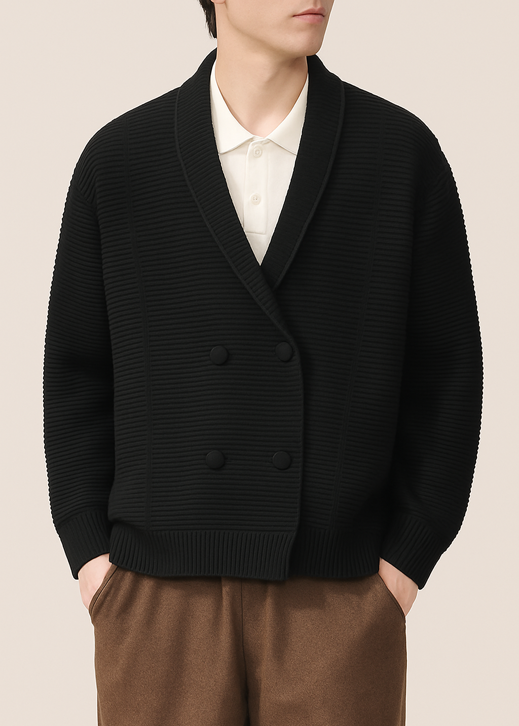 Cardigan Rowan À Double Boutonnage En Maille À Côtes Coupe Décontractée Élégance Classique