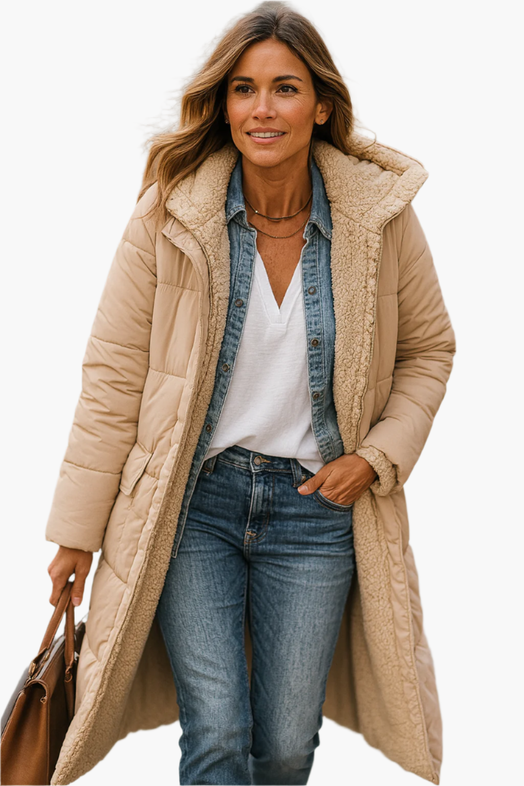 Manteau Doudoune Longue Matelassée Doublé Polaire Pour Femme Chaud Et Confortable