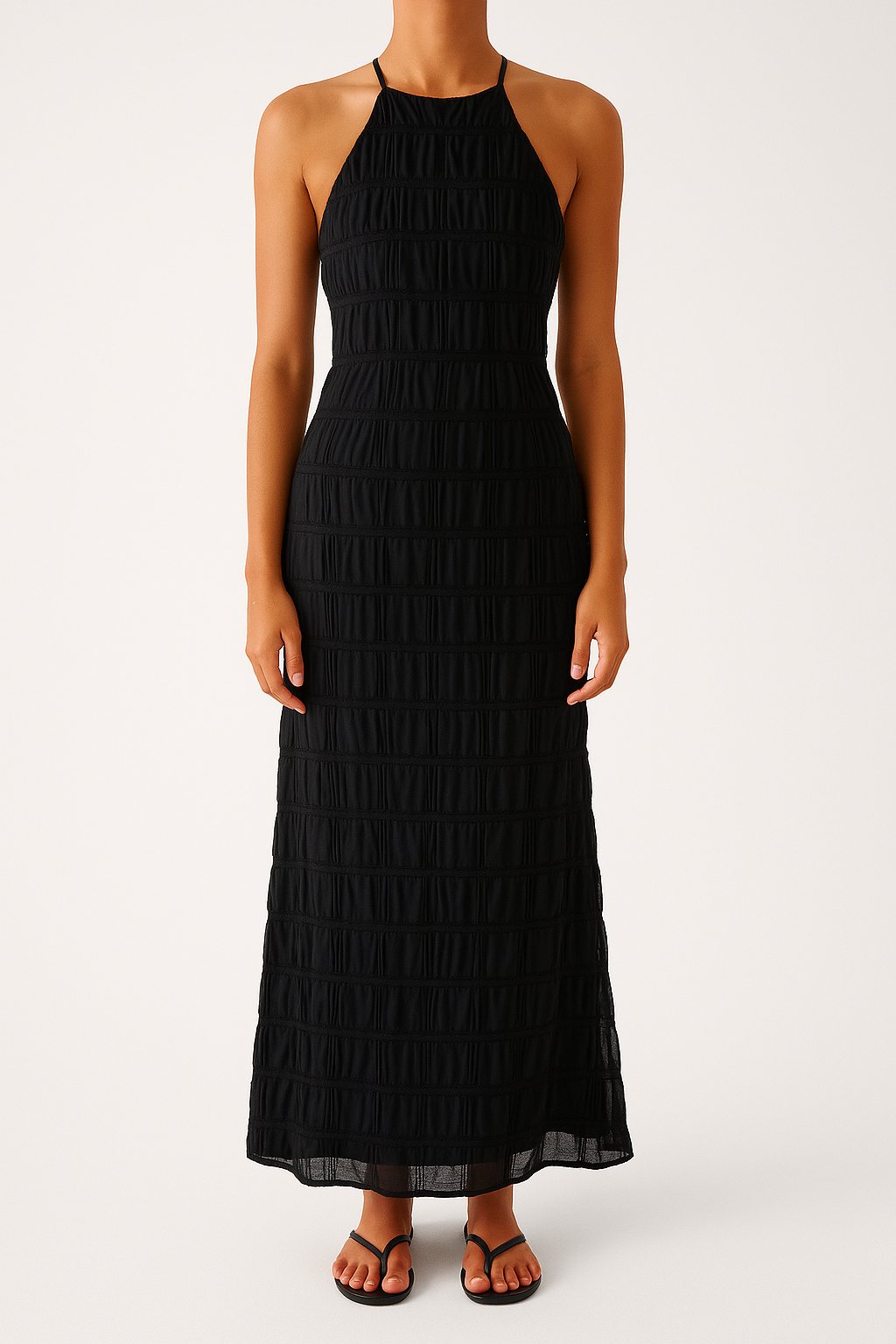 Robe Maxi Femme Ajustée Avec Col Halterneck Dos Ouvert Ruchée Pour Événements Élégants Et Soirées Festives