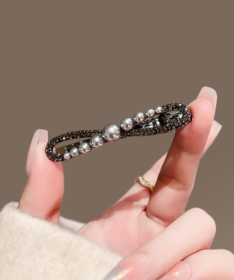 Épingle à cheveux chic en alliage de métal noir, zircon et perle, avec nœud papillon. - Amawinc