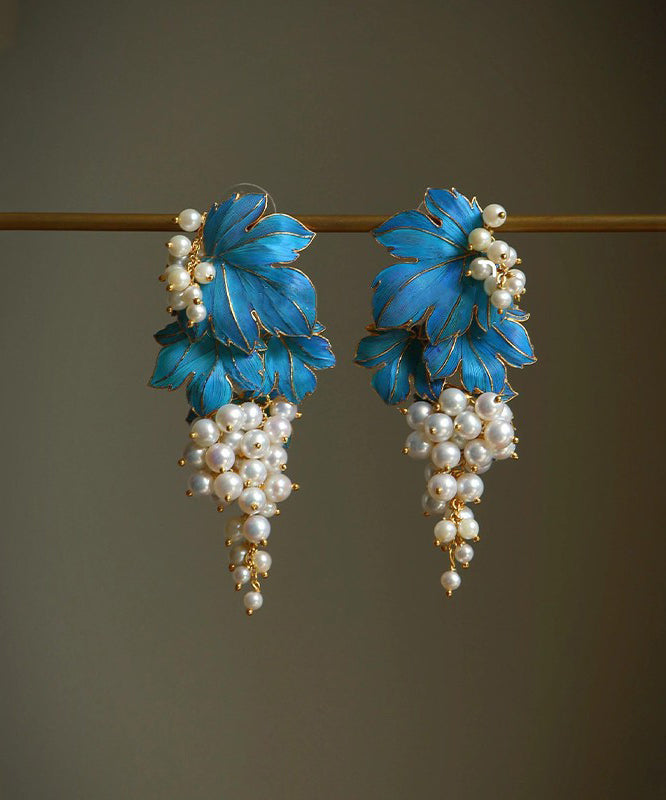 Boucles d'oreilles à tige chics en argent sterling bleu surdoré avec glaçage goutte à goutte de raisin - Amawinc