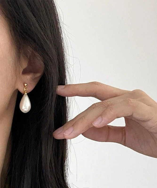 Boucles d'oreilles chics en alliage de cuivre doré avec perles et gouttes d'eau - Amawinc