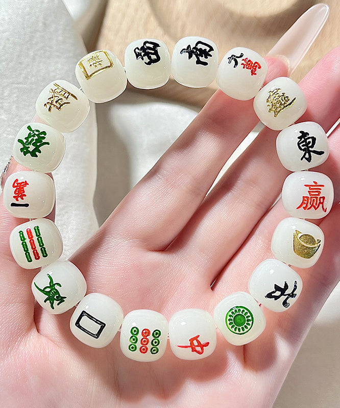 Bracelet chic en alliage blanc avec perles bouddhistes et chaîne Mahjong - Amawinc