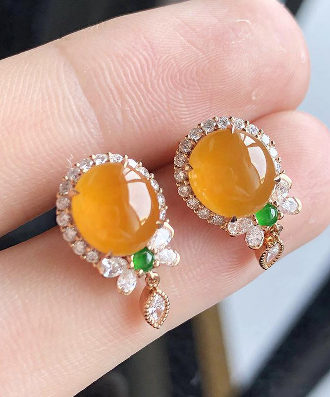Boucles d'oreilles à pampilles chics en argent sterling jaune avec zircon et calcédoine - Amawinc