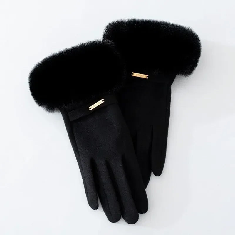 Gants D’Hiver en Suède Avec Manchette en Fausse Fourrure Pour Femme, Élégants et Confortables
