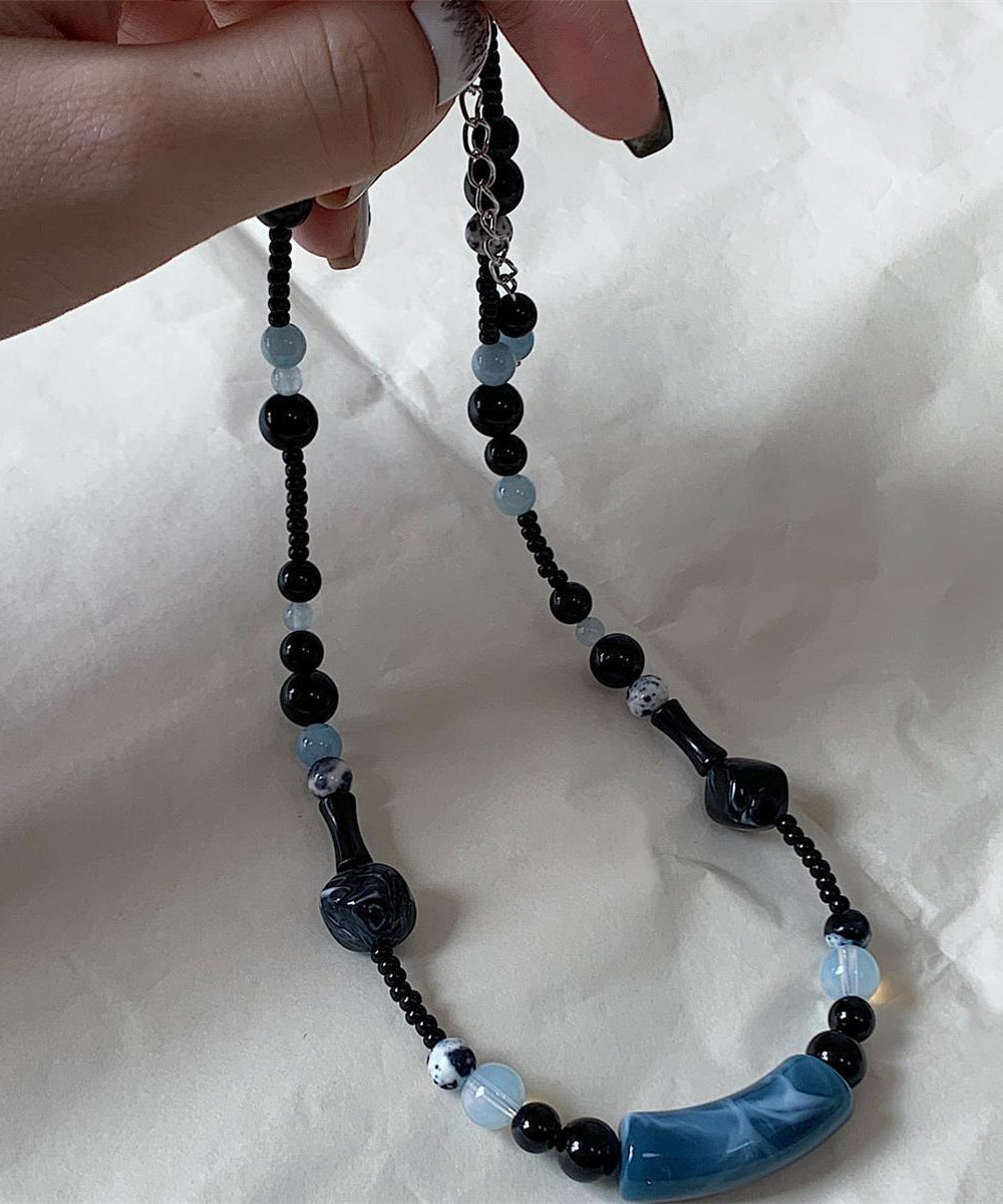 Collier de perles graduées en alliage noir de style chinois - Amawinc